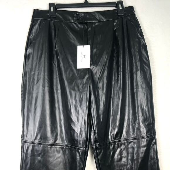 Halston Faux Leather Pleated Pants Medium Trouser Shiny Quiet Academia Baggy - Picture 4 of 10
